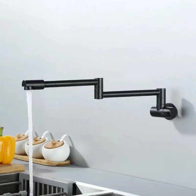 

All-Brass 360° Swivel Folding Kitchen Faucet G1/2 Single Cold Water In-Wall Mount Extended Mop Basin Sink Tap Rotation