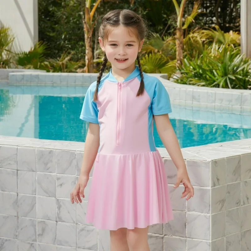2026 New Arrival Kids Swimwear for Girls Summer Swimsuit, Shorts Sleeve Princess Beach Dress Surf Wear