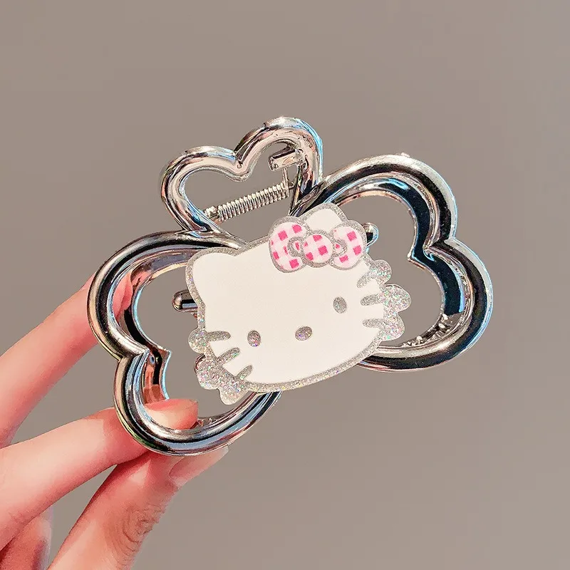 헬로 키티 카와이 상어 클립 패션 만화 소녀 하트 프리미엄 실버 보우 양면 그랩 클립 여성 액세서리 도매