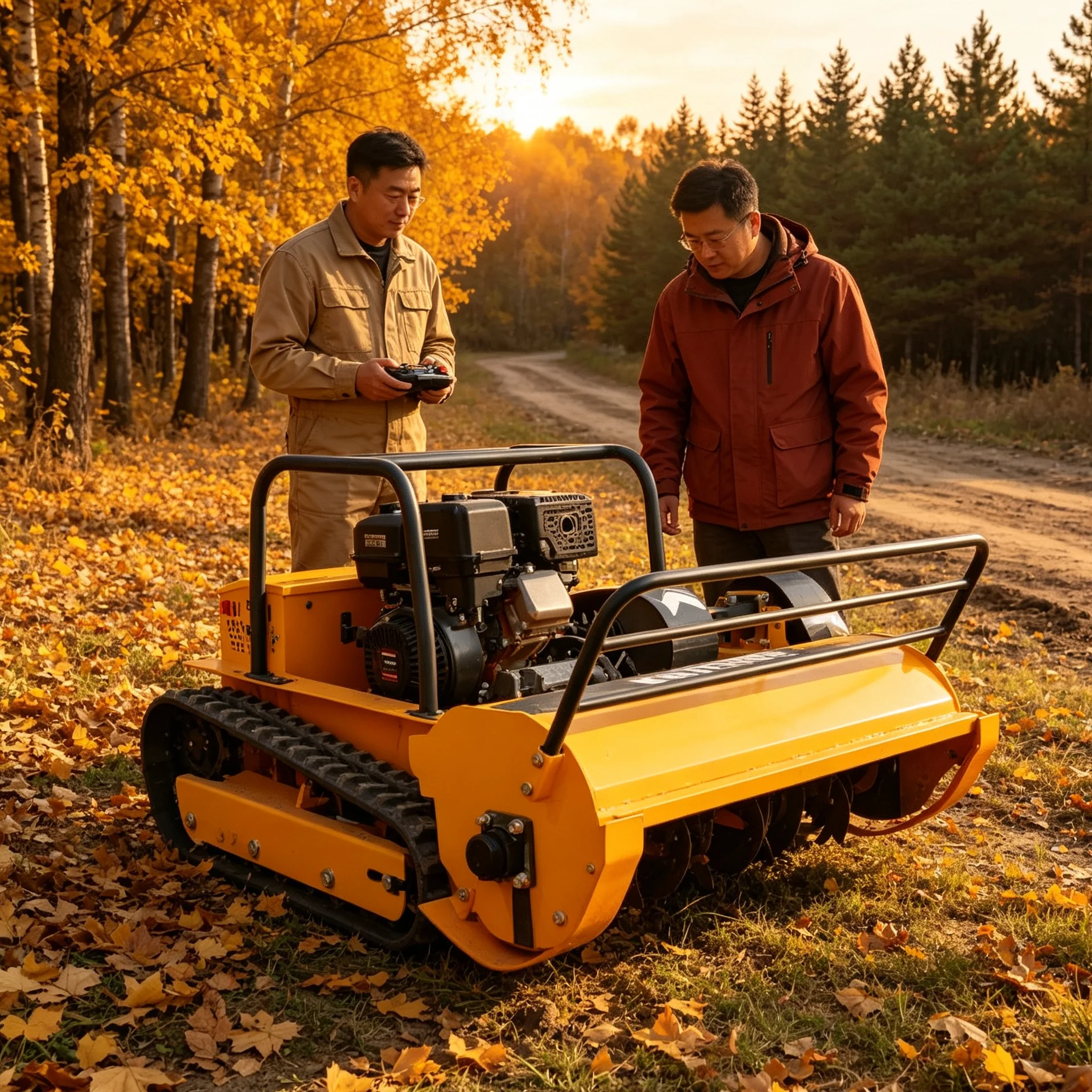 Customized wireless four‑stroke lawn mower robot, GPS remote control module, automatic cruise on long rural green belts