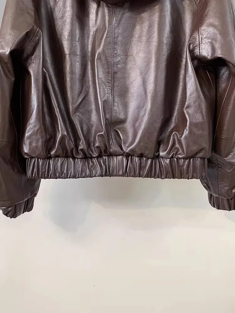 Giacca da donna in pelle di vacchetta cerata olio di alta qualità Autunno nuovo cappotto corto con cappuccio Cerniera Cappotto da donna retrò Giacche casual in vera pelle