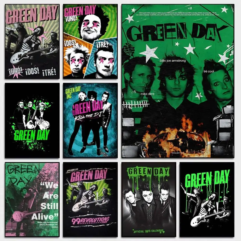 Green Day - Musik Rockband Klassische Vintage-Poster Dekoration Gemälde Wandkunst Weißes Kraftpapier Kawaii Zimmerdekoration