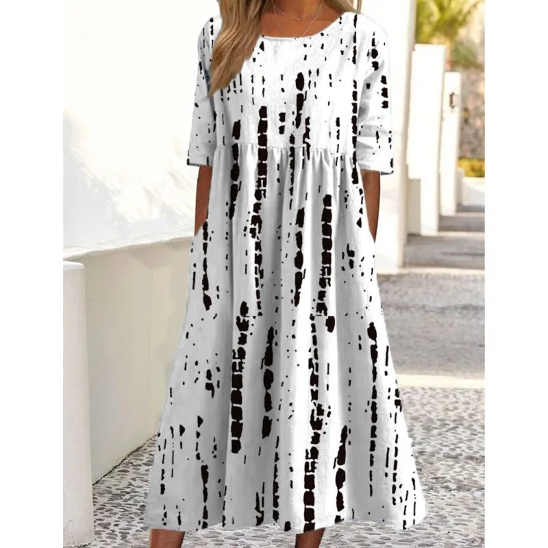 Spring Summer Dresses For Women 2024 New Floral Print Short Sleeve O-Neck Casual Loose Fashion Daily Streetwear Ladies Vestidos