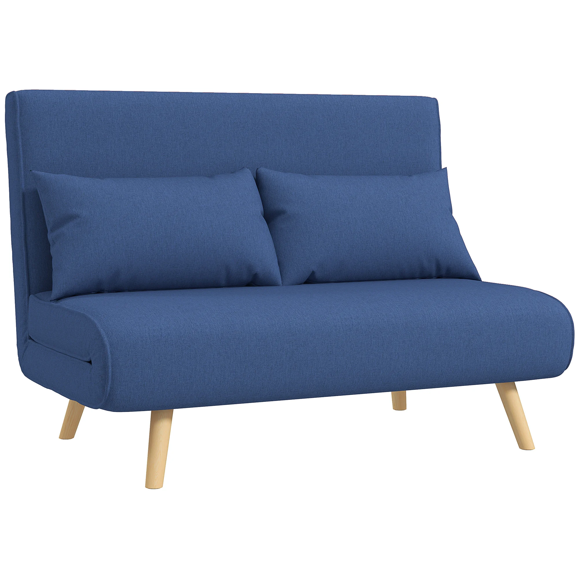 HOMCOM 2 seater sofa bed upholstered in linen with adjustable backrest dark blue