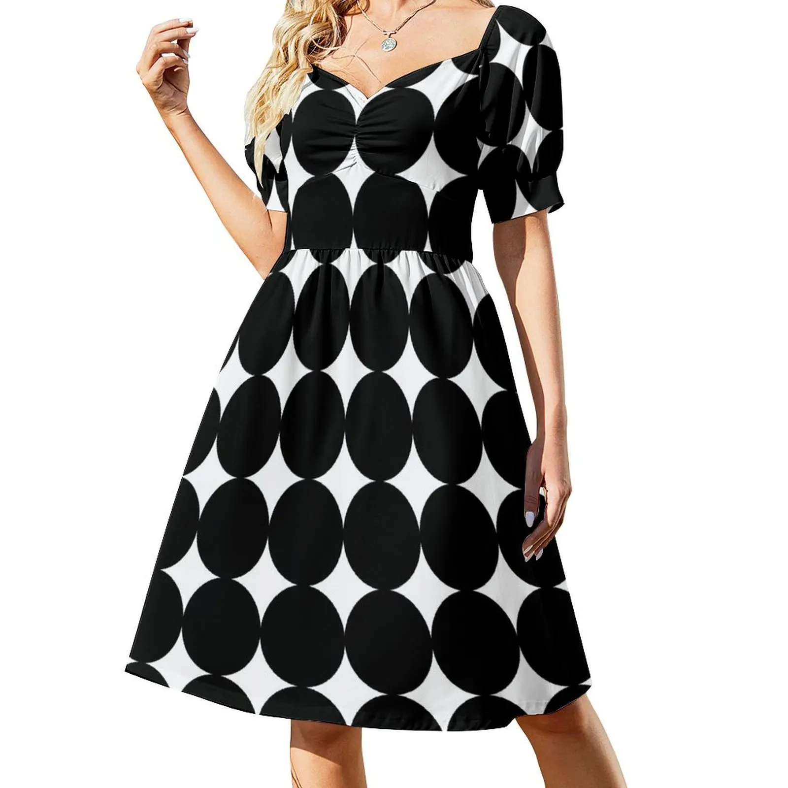 

Retro 1960's Mod Contrast Circles Short Sleeved Dress dress for women women clothes elegant women's dresses sale Dress