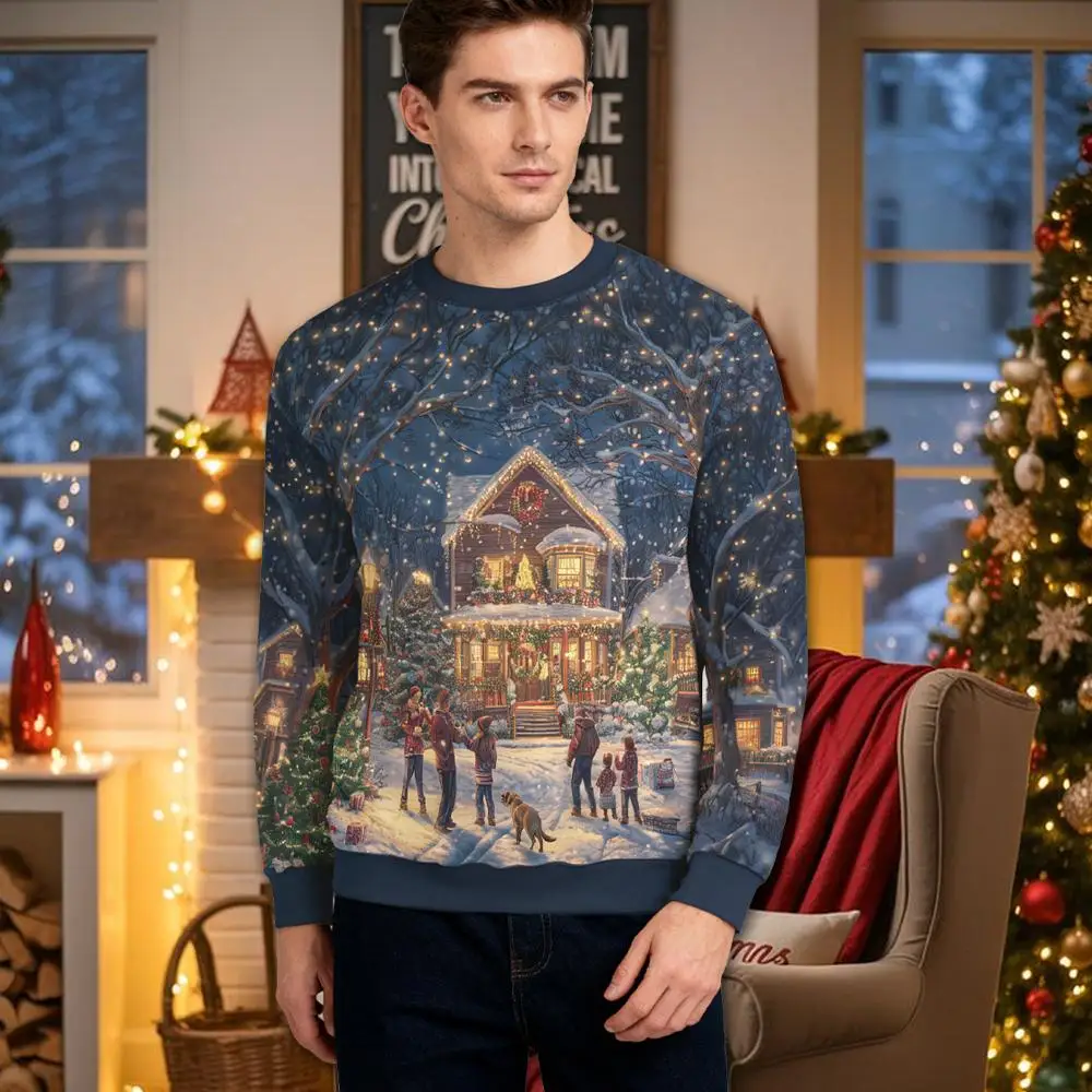 

New Christmas Themed Printed Sweatshirt Unisex Basic O-neck Long Sleeve Sweatshirts Festive Activities Fashion Casual Streetwear