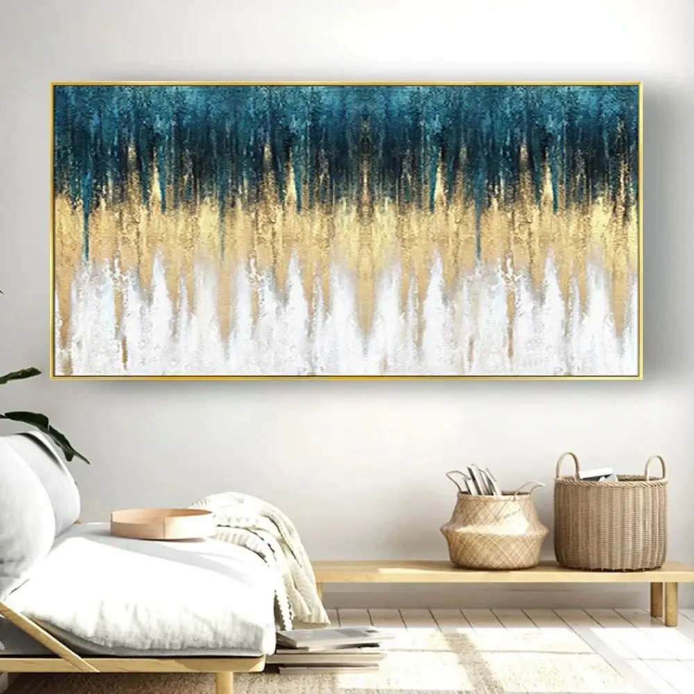 Large HandPainted Modern Abstract Golden Oil Painting on Canvas  Wall Art for Living Room Decor   Handmade Home Decor