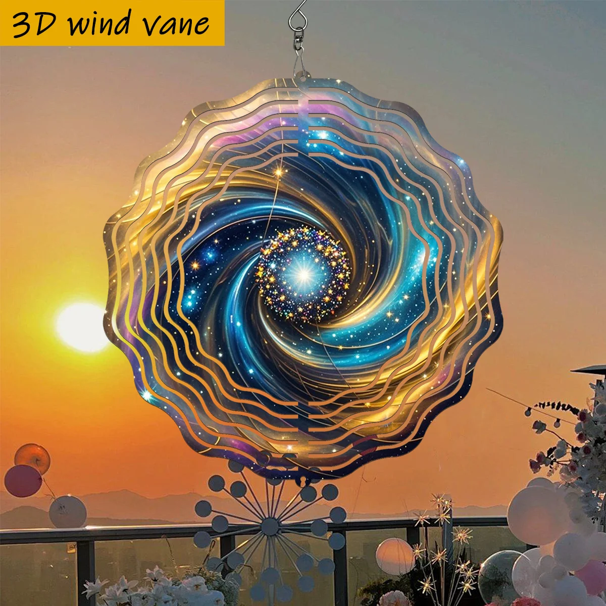 CIFbuy 3D Wind Spinner Outdoor Garden Decor, Kaleidoscope Metal Wind Chime with 360 Rotating Hook, Kinetic Yard Art Patio Orname