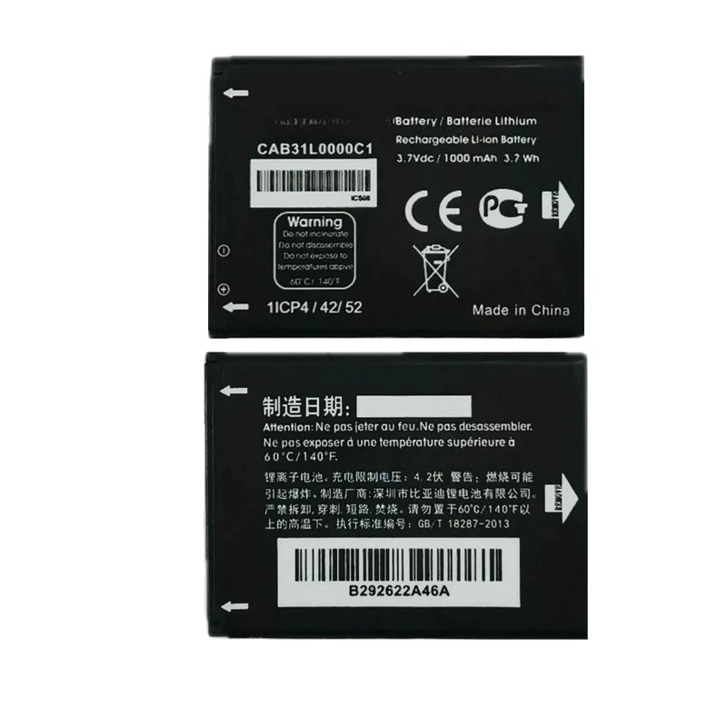New CAB31L0000C1 3.7V 1000mAh CAB31L0000C2 Battery For Alcatel i808 A383G VF555 OT-3040 TCL T66 Mobile Phone Battery