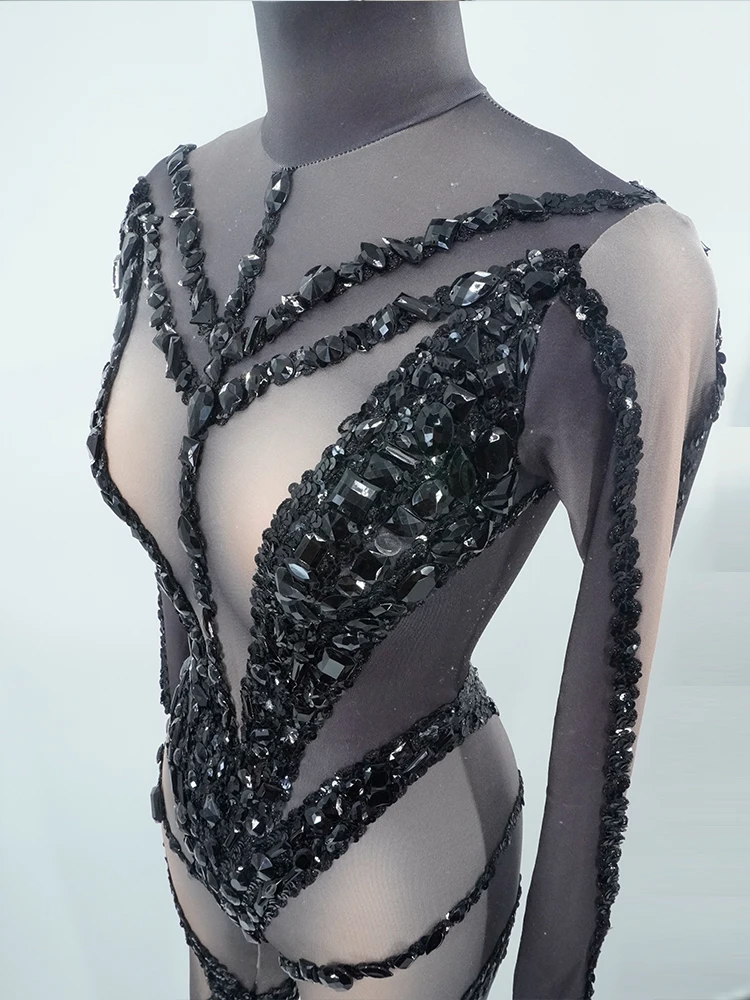 Shiny Black Jumpsuits Fashionable Rhinestones And Sexy Tights Are Perfect For Birthday Parties Bars And Pole Dancing Festivals