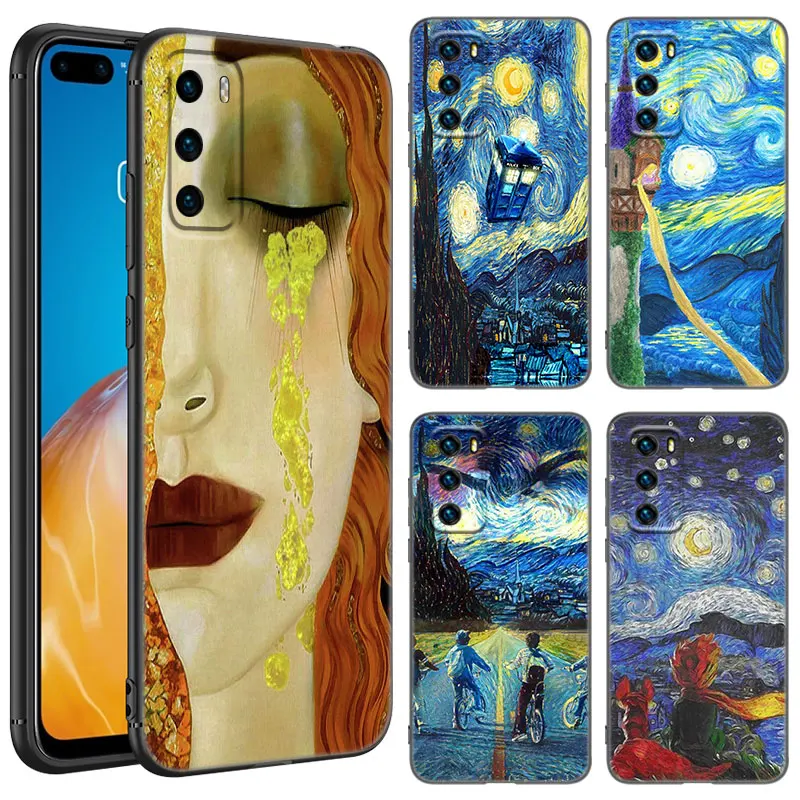 Starry Night Van Gogh Black Phone Case For Huawei P10 P20 P30 P40 Lite P50 P60 Art P50E P Smart Z 2018 2020 2021 Pro 2019