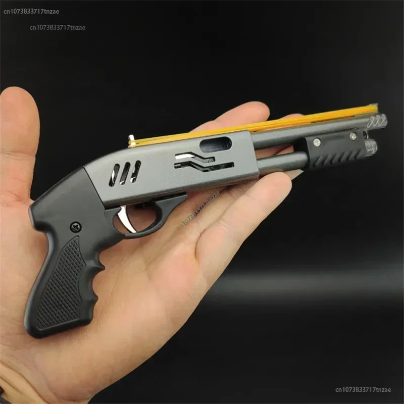 2024 Newest Mini Rubber Band Shot Gun 8 Shot Leather Band Gun Alloy Model Pistol Collection Toy Gift Shot Soft Bullet Fake Gun