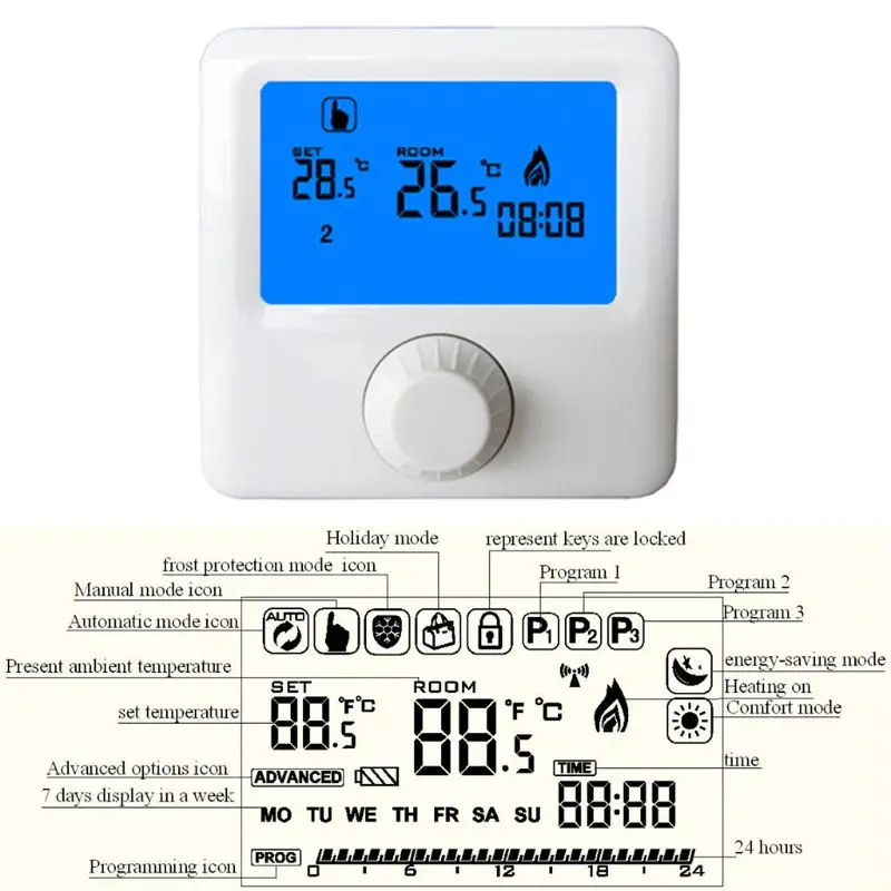 LCD Display Wall-hung Gas Boiler Thermostat Weekly Programmable Room Heating Dig