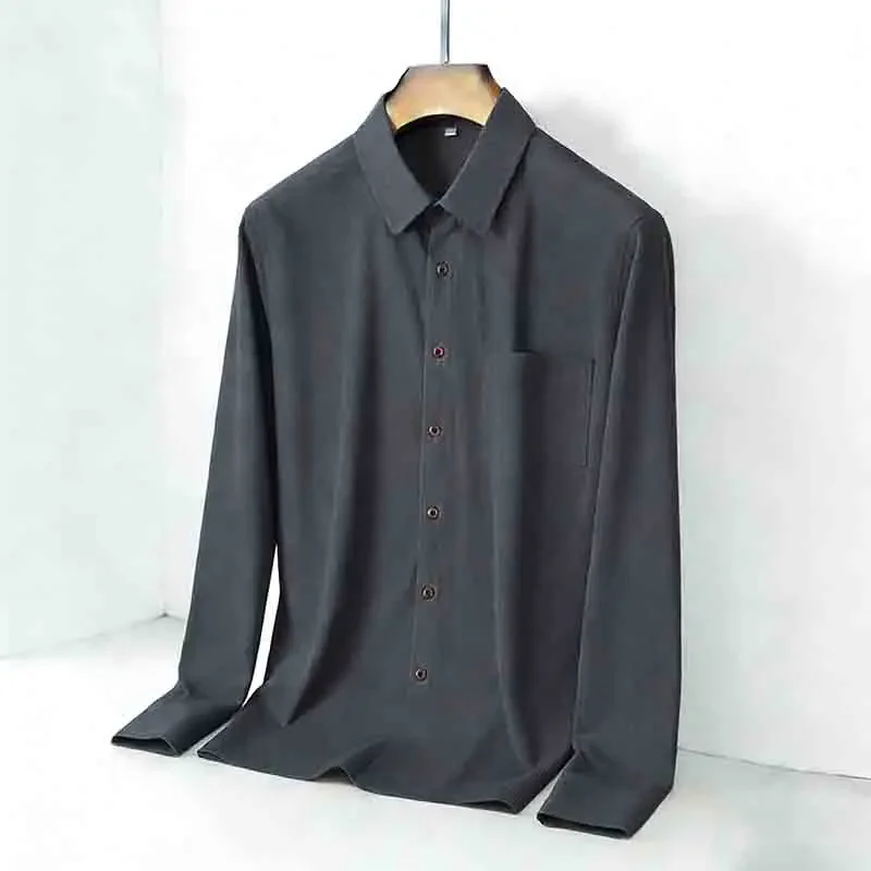 

Charcoal Gray Corduroy Texture Men's Long Sleeve Shirt Casual Button Down Business Daily Wear Top