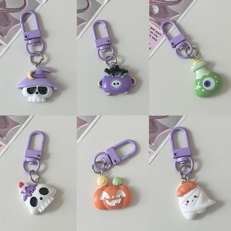 Cute Cartoon Halloween Pumpkin Ghost Keychain Pendant For Women Kids Kawaii Car Key Ring Backpack Decoration Accessories Gifts image 5