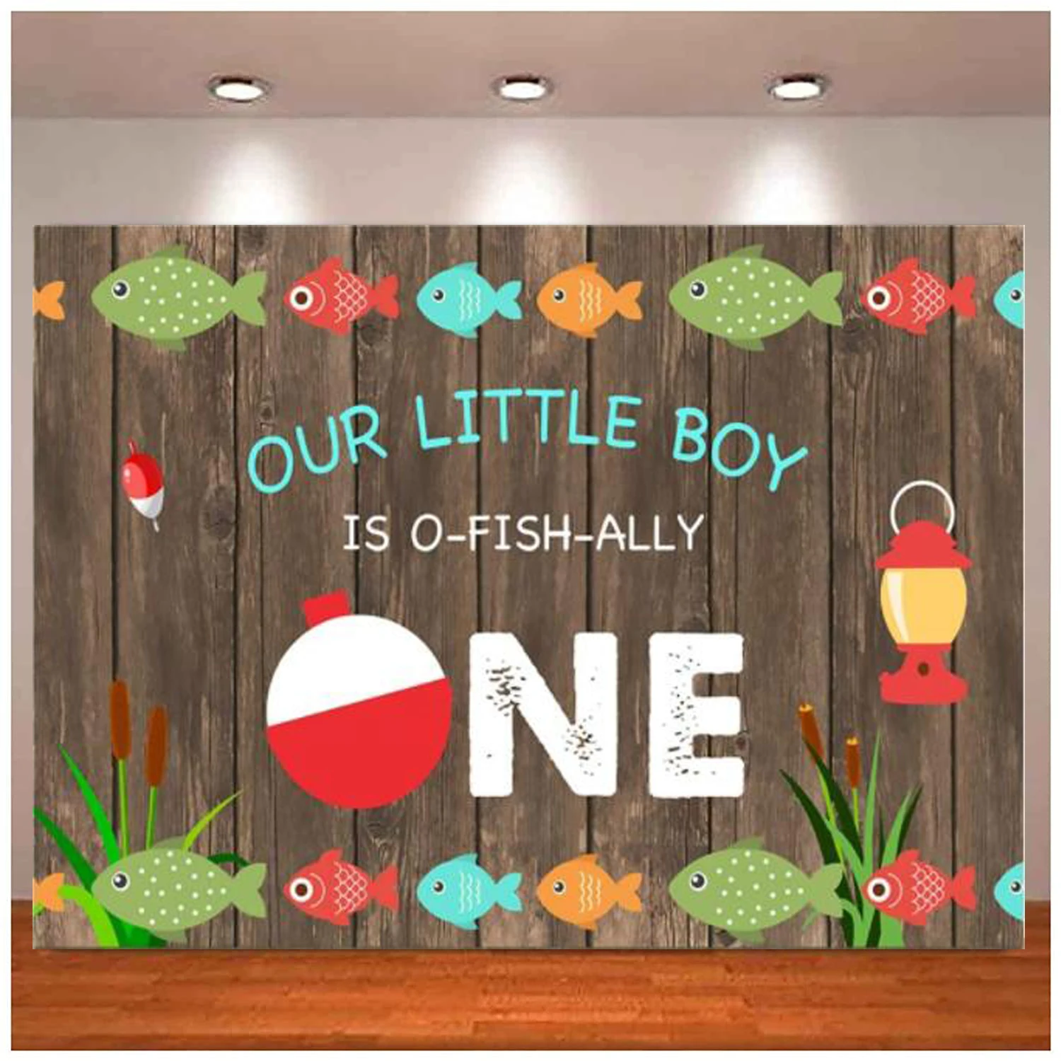 Wood Gone Fishing Photography Backdrop For Our Little Boy Is Officially One 1st Birthday Party Background Cake Table Banner