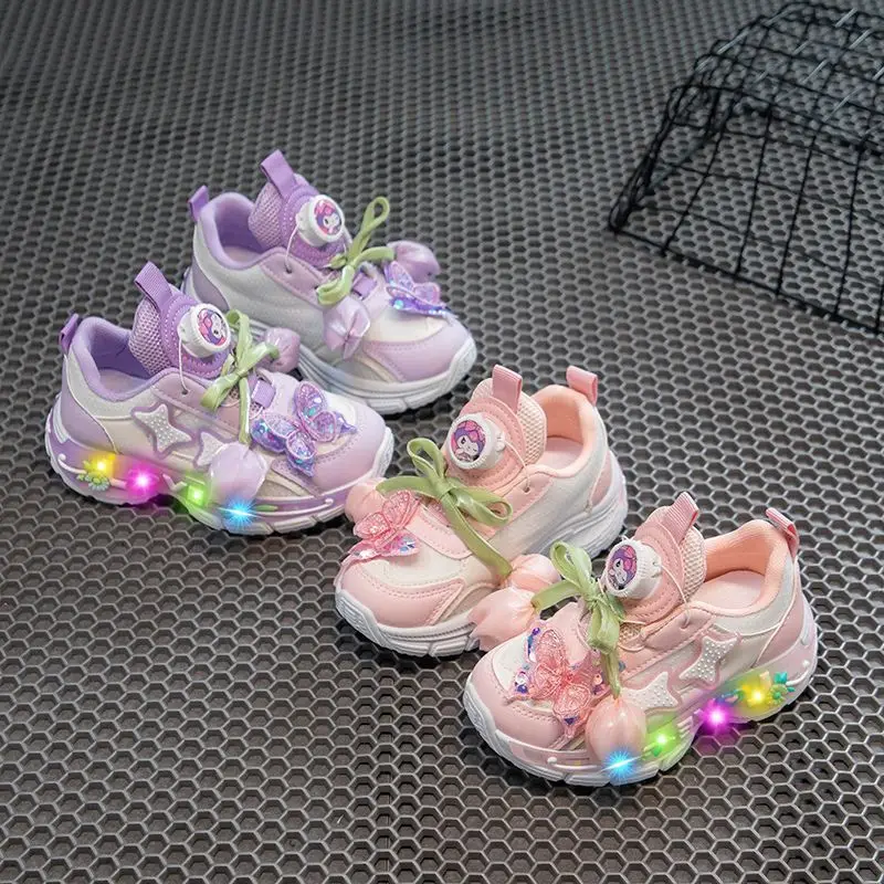 

Sanrio Kuromi My Melody/светодиодные кроссовки для девочек, весенне-осенние противоскользящие повседневные кроссовки принцессы в стиле аниме для папы, кроссовки, спортивная обувь