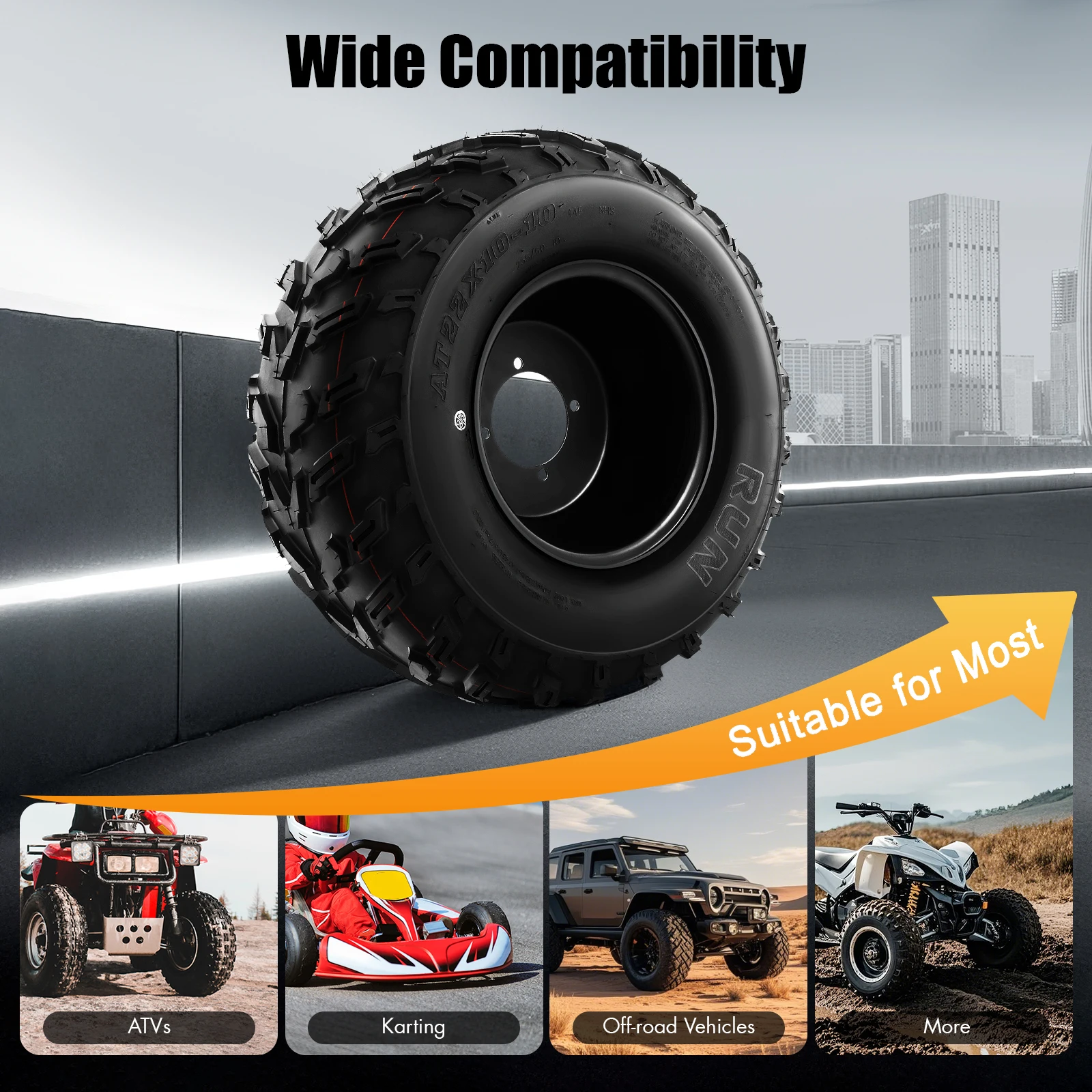 

10Inches All-terrain Tire Wheel 22*10-10 Inflatable Tire for Go-Kart ATVs Gokart Kart ATV UTV Off-Road Vehicle