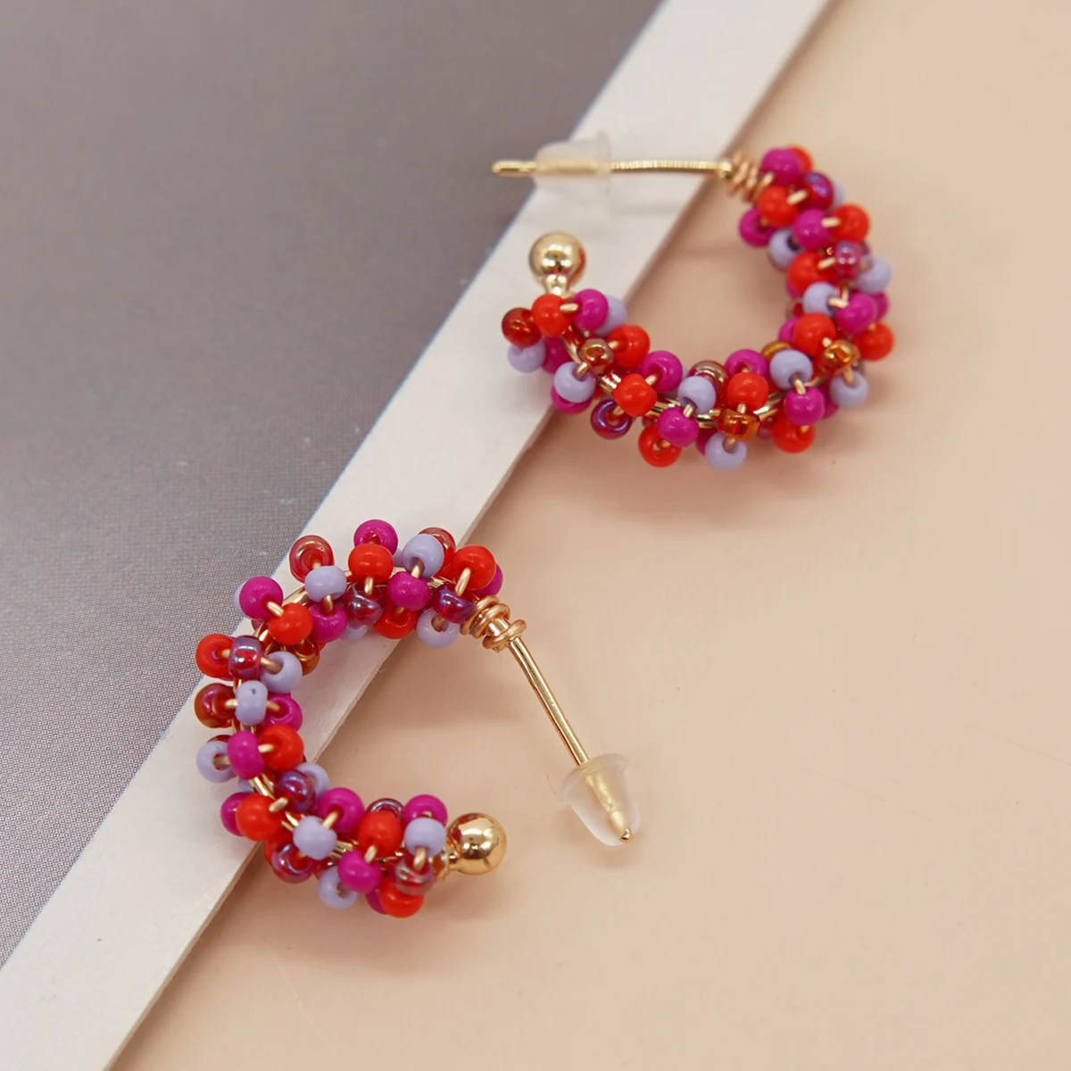 Hypoallergenic Gold Plated Stainless Steel Stud Earrings Gift for Women Teen Girl Summer Jewelry Flowers Beaded Hoop Earring