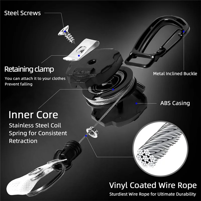 2 упаковки, выдвижной брелок для ключей, сверхпрочный карабин, держатель для бейджа, катушка для ID бейджа со стальным выдвижным шнуром