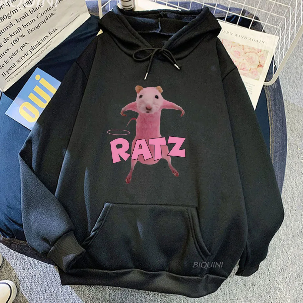 Ratz Mouse Pink Hoodies Long Sleeve Mens Cartoon Sweatshirts for Autumn/Winter Kawaii Cartoon Long Sleeve Pullovers Male Clothes