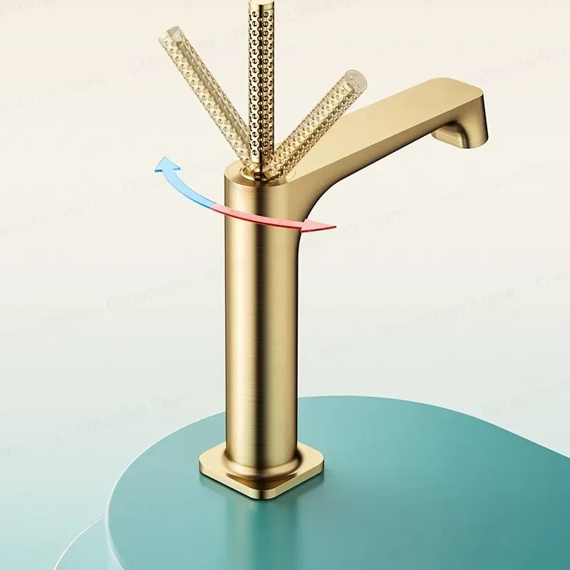 Modern Brass Bathroom Sink Faucet Single Lever Hot Cold Mixer Tap Unique Design Decked Lavatory Tap