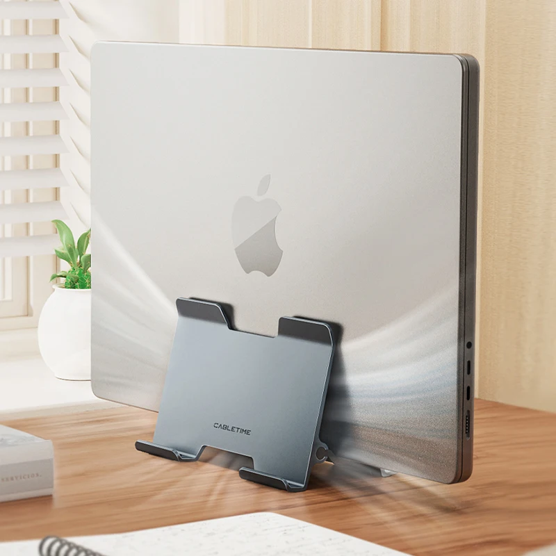 CABLETIME ขาตั้งแล็ปท็อปแนวตั้งที่วางแรงโน้มถ่วงขาตั้งอลูมิเนียมอัลลอยด์รองรับโน้ตบุ๊คสําหรับ MacBook Pro Air Surface Dell HP Holder