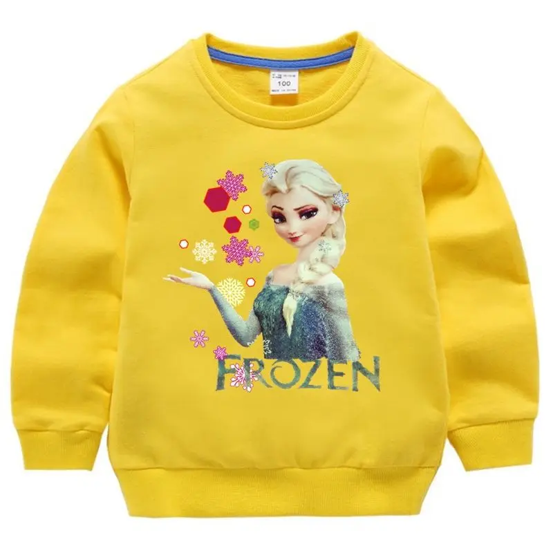 Girls Cartoon Princess T-shirt Autumn Kids Fashion Bottoming Shirts Baby Girl Party Long-sleeved Cotton Aisha Elsa Clothes