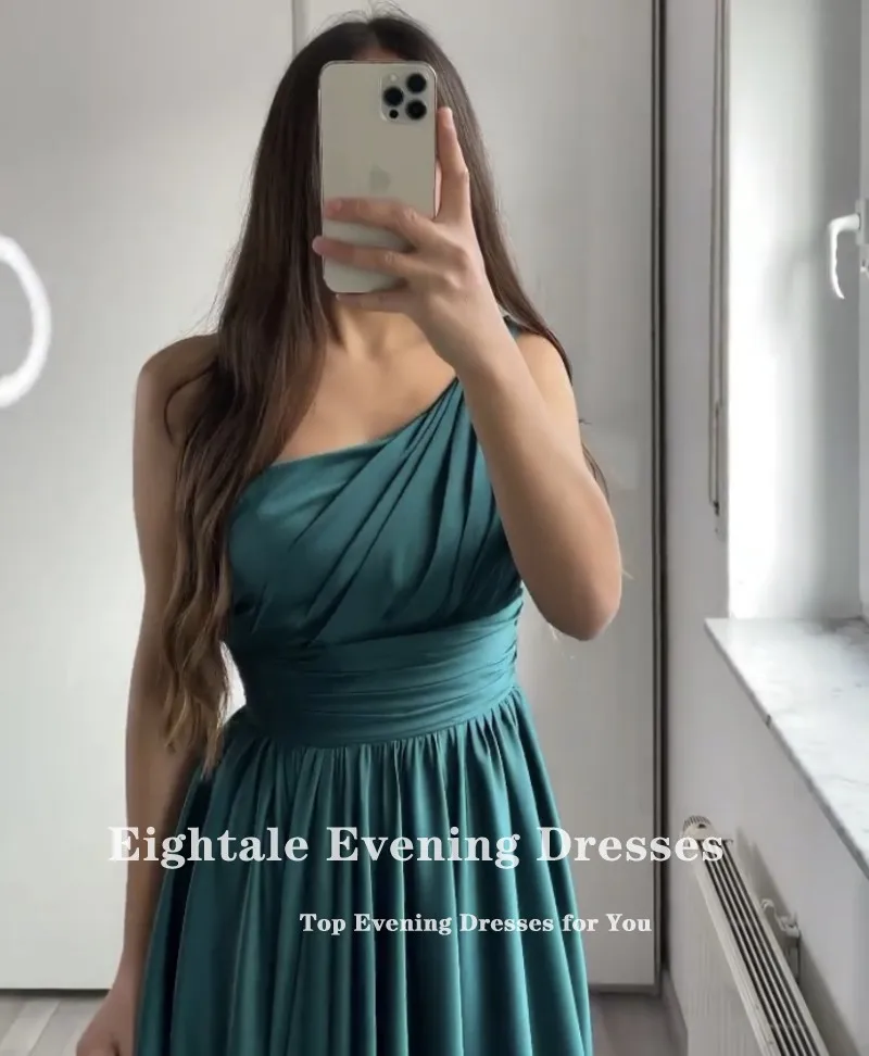 Eightale Green Evening Dress for Wedding Party Satin A-Line Floor Length Arabic Dubai Prom Gowns Celebrity Dress image 2