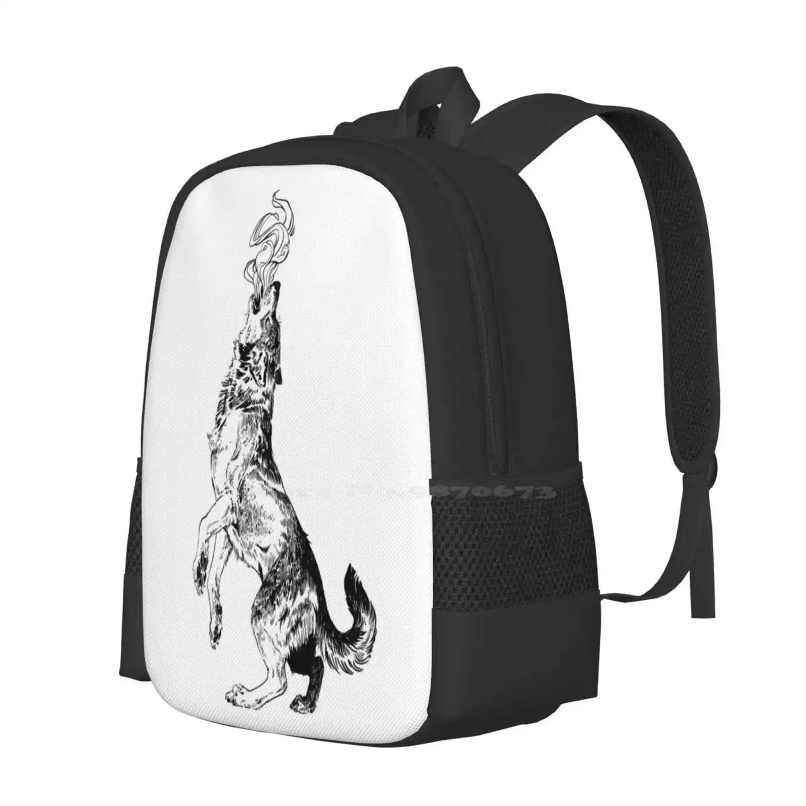 Howling Wolf Pattern Design Laptop Travel School Bags Wolf Howl Howling Ink Tattoo