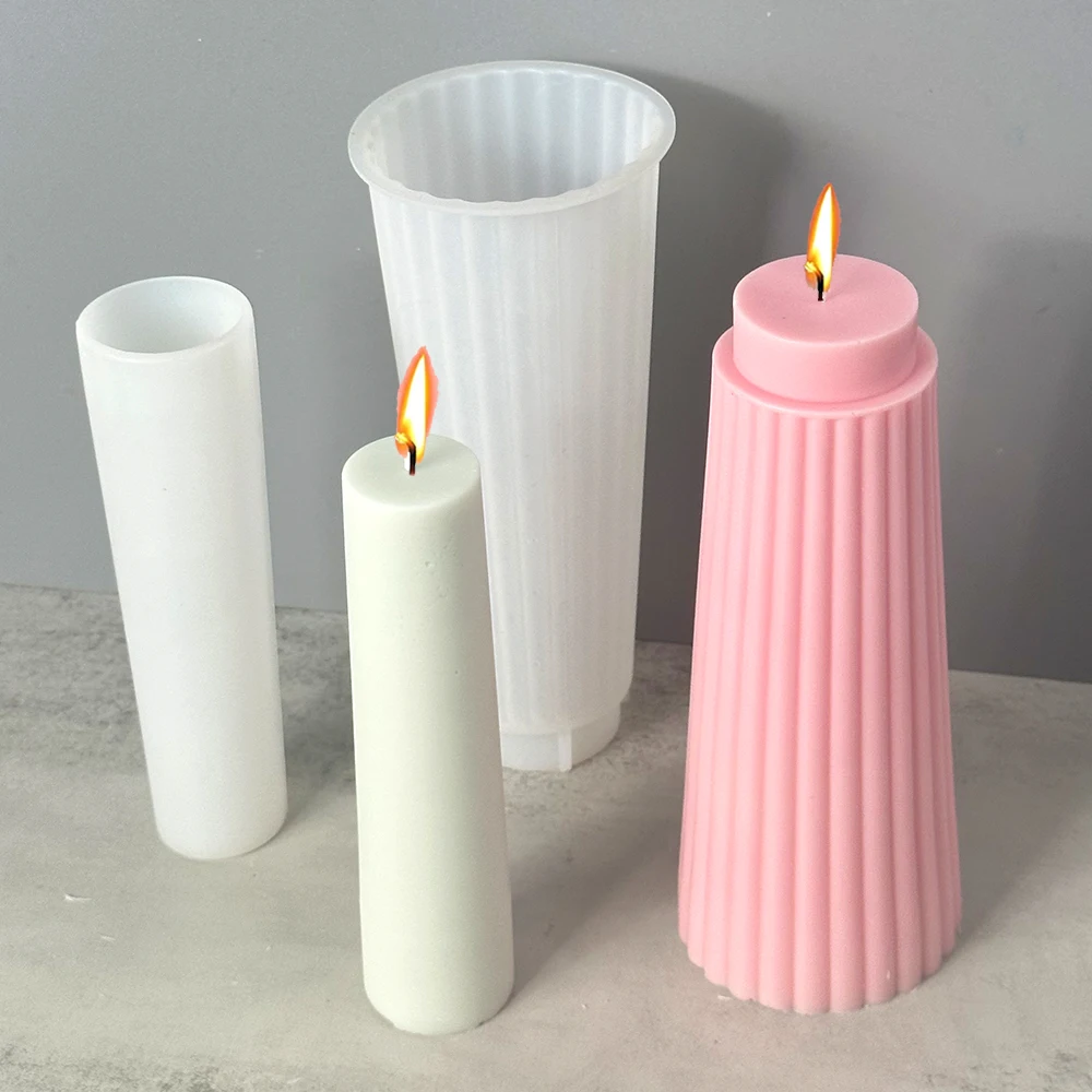 6 Cylindrical Candle Silicone Mold DIY Handmade Craft Making Long Strip Conical Aromatherapy Soap Epoxy Mould Home Dinner Decor