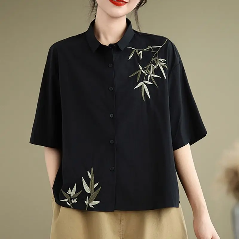

Spring Office Lady Simplicity Elegant Trend Chinese Style Short Sleeve Solid Color Comfortable Leisure Loose Intellectual Grace