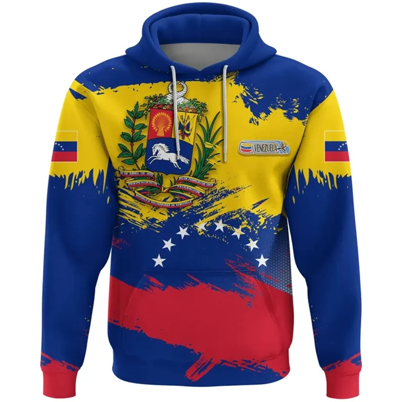 3D Printing Venezuela Flag National Emblem Hoodie Fashion Long Sleeve Pullovers Unisex Street Sports Fitness Sweatshirt Clothing