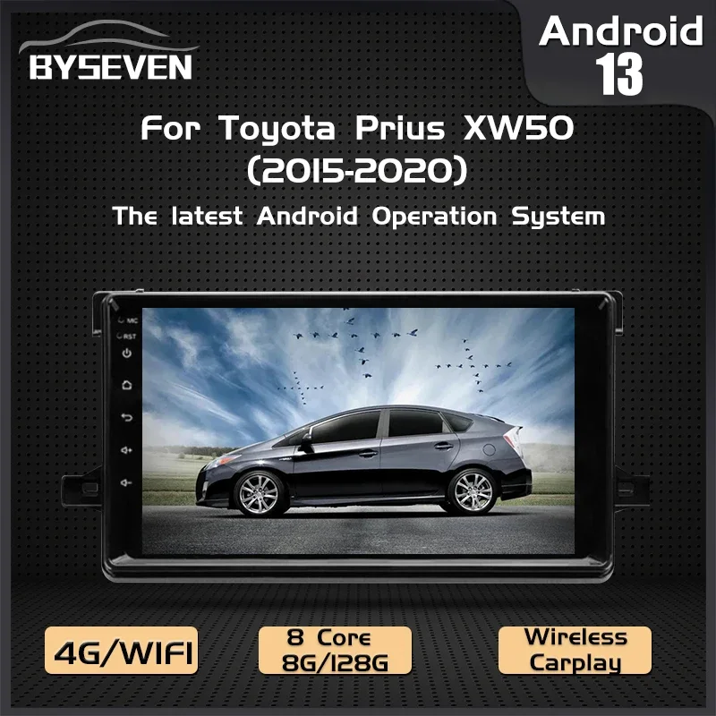 BySeven Android 13 For Toyota Prius XW50 2015-2020 Car Multimedia Player GPS Navigation Head Uni Stereo 4G SIM 128GB IPS DSP