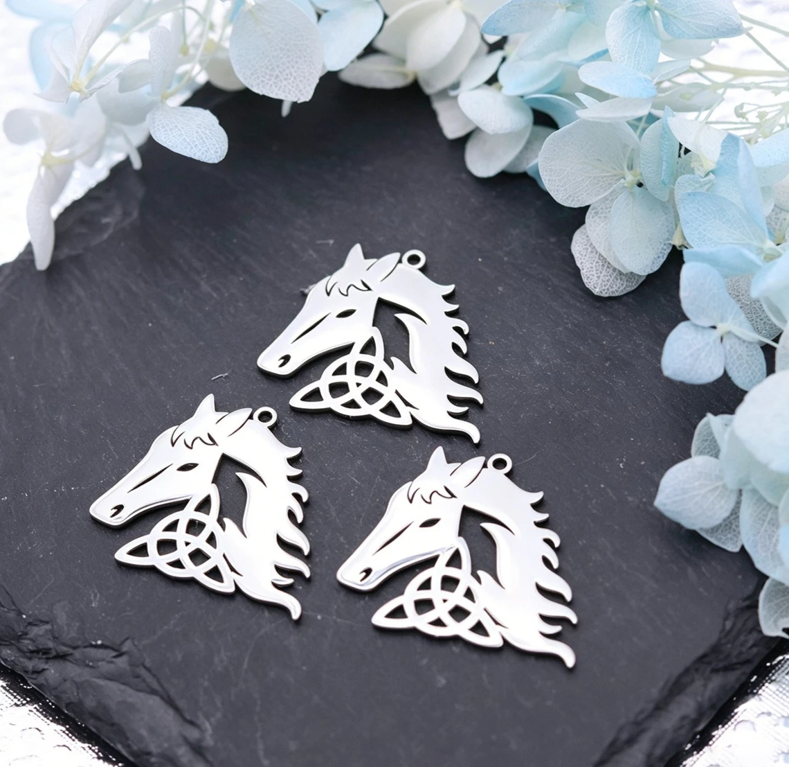 3pcs Exquisite Celtic Knot Horse Head Charms DIY Craft Tassels Earrings Necklace Jewelry Making Stainless Steel Pendant Supplies