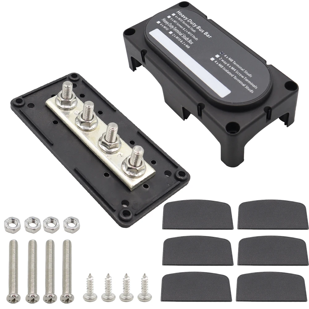 

Клеммная колодка шины 4-полосная со шпильками M10 и M8 для электросистем, для автофургонов, яхт, автомобилей и промышленных панелей