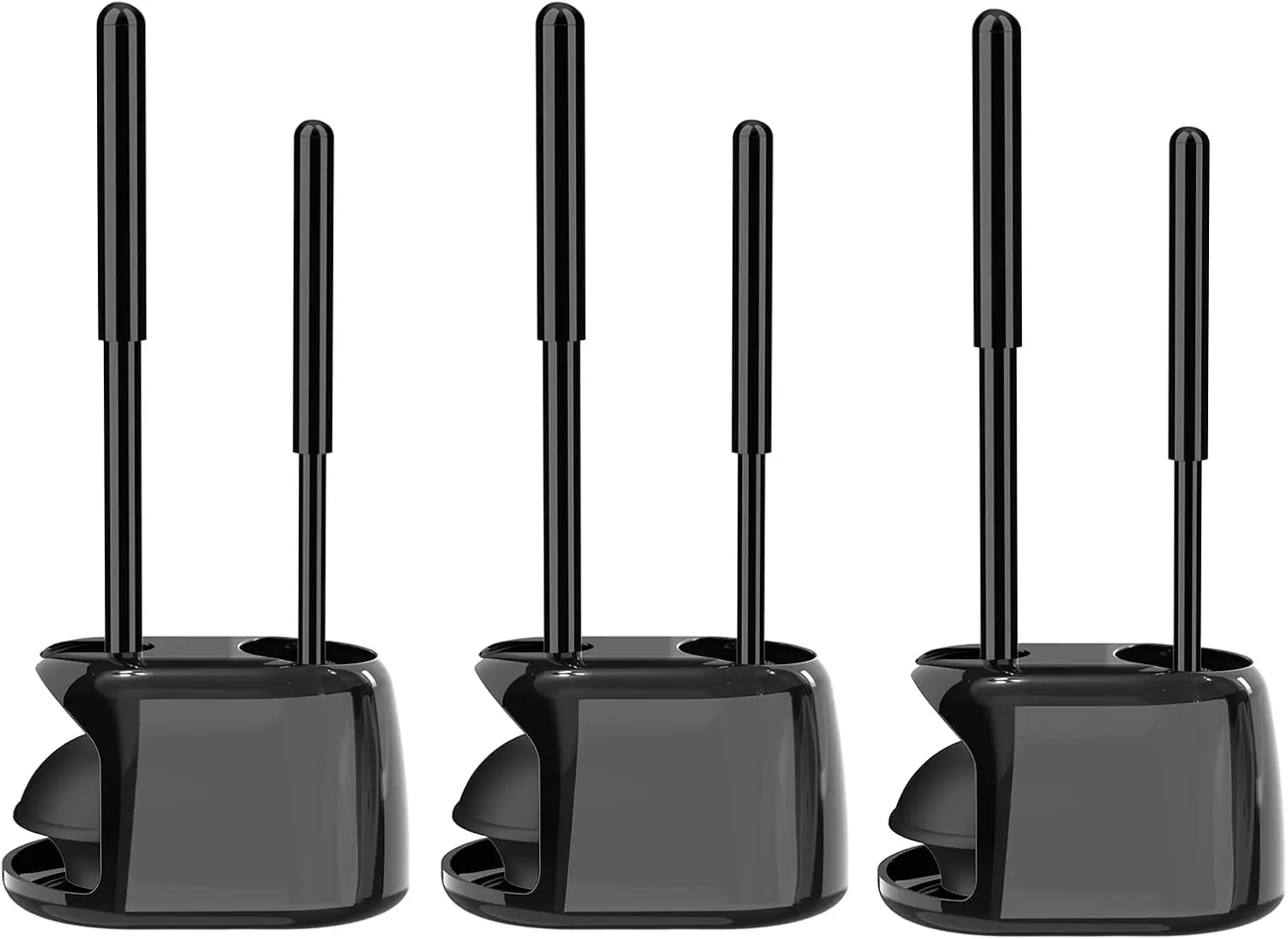 

3-Pack Heavy-Duty Toilet Brush and Plunger Set with Hidden Holder for Deep Cleaning - Black