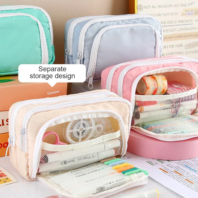 Large Capacity Pencil Bag Simple Solid Color Pencil Case Cute Fashion Stationery Storage Bag School Office Supplies Gifts