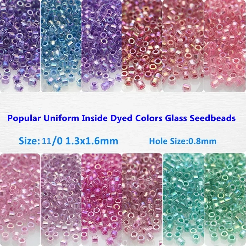 11/0 Glass Beads 1.3x1.6mm Inside Dyed Colors Spacer Seedbeads For French Embroidery Diy Jewely Making Accessories