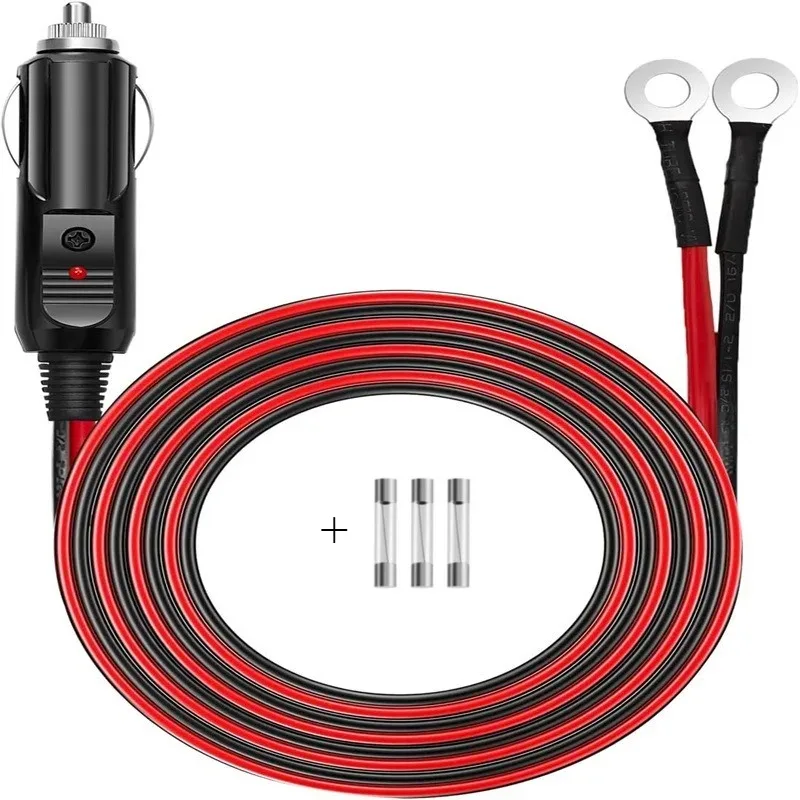 12AWG Cigarette Lighter Adapter Cable Heavy Duty Power Cord with M3-10 Ring Terminal Universal Vehicle Wiring
