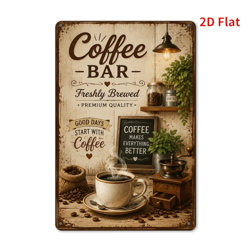 2D Flat, [2Dflat], 1pc Coffee Bar Freshly Brewed Tin Sign, Retro Coffee Station Wall Decor, Kitchen Cafe Bar Wall Art, Gift f