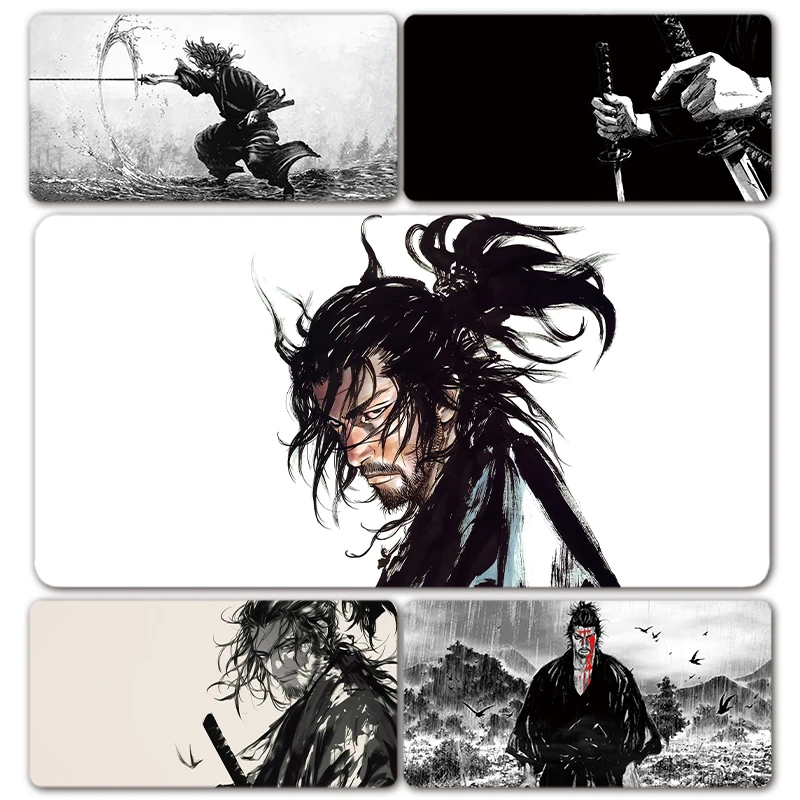 Black White Japanese Manga Samurai Warrior Katana XXL Anime Large Game Mouse Pad Computer Laptop Non-slip Keyboard Mats Mousepad