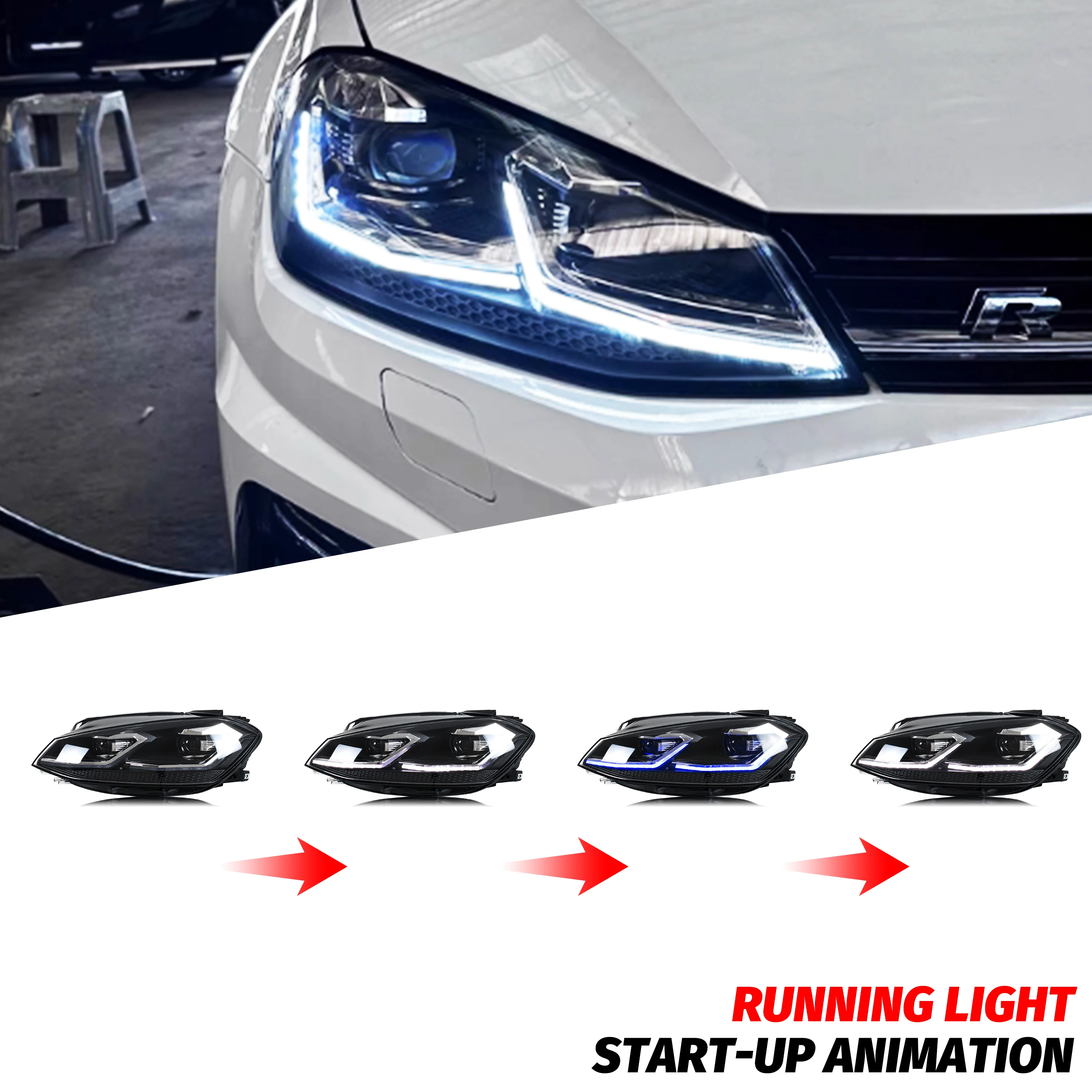 المصابيح الأمامية LED لسيارة Volkswagen VW Golf MK7.5 TSI TDI البديل الهالوجين 2017-2020 [غير مناسبة GTI/GTD/Rline/MK7] مجموعة المصابيح الأمامية