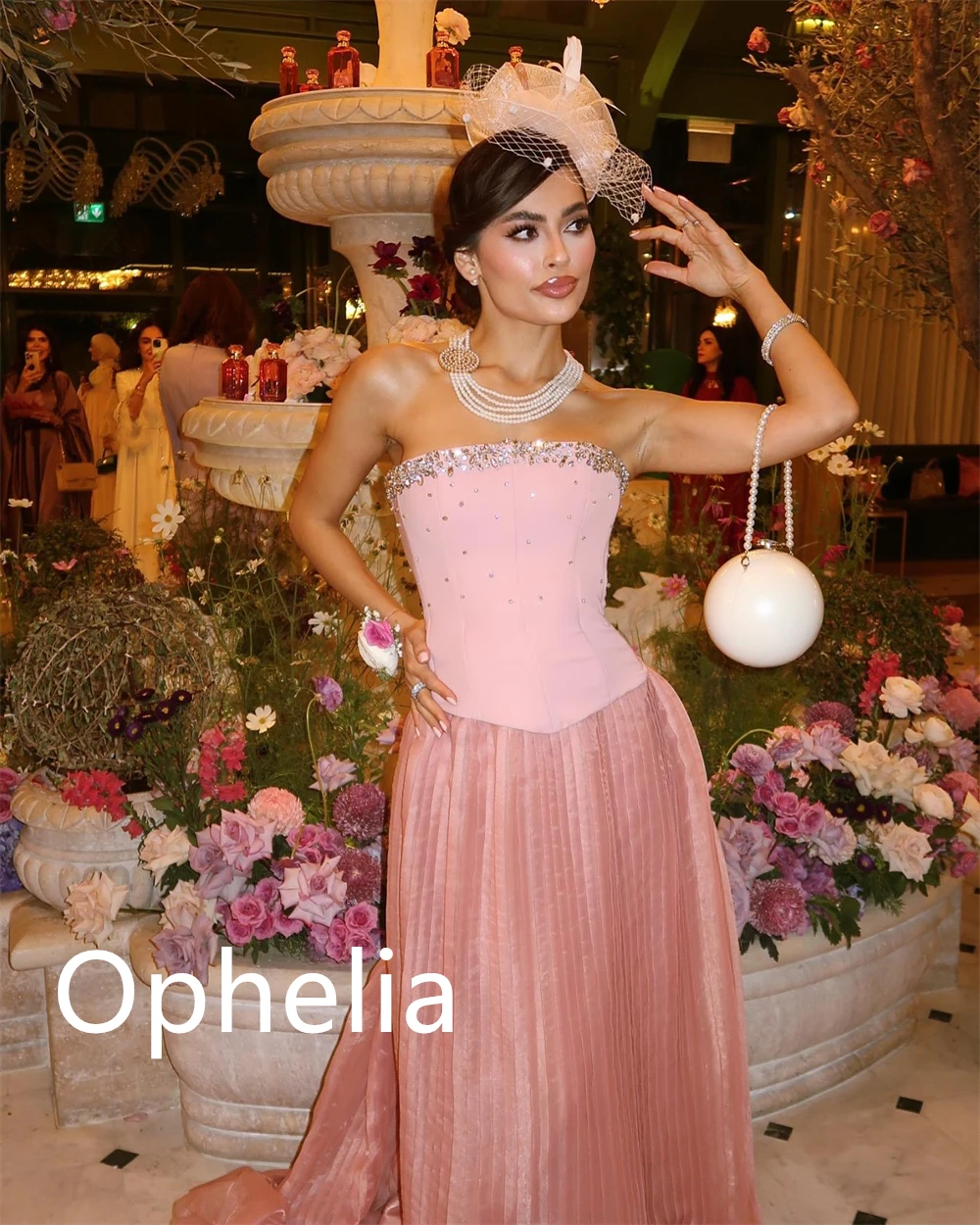 Personalizado requintado camisa rosa vestido de noite temperamento sem alças sem mangas cristal rendas até voltar vestidos de ocasião sob medida