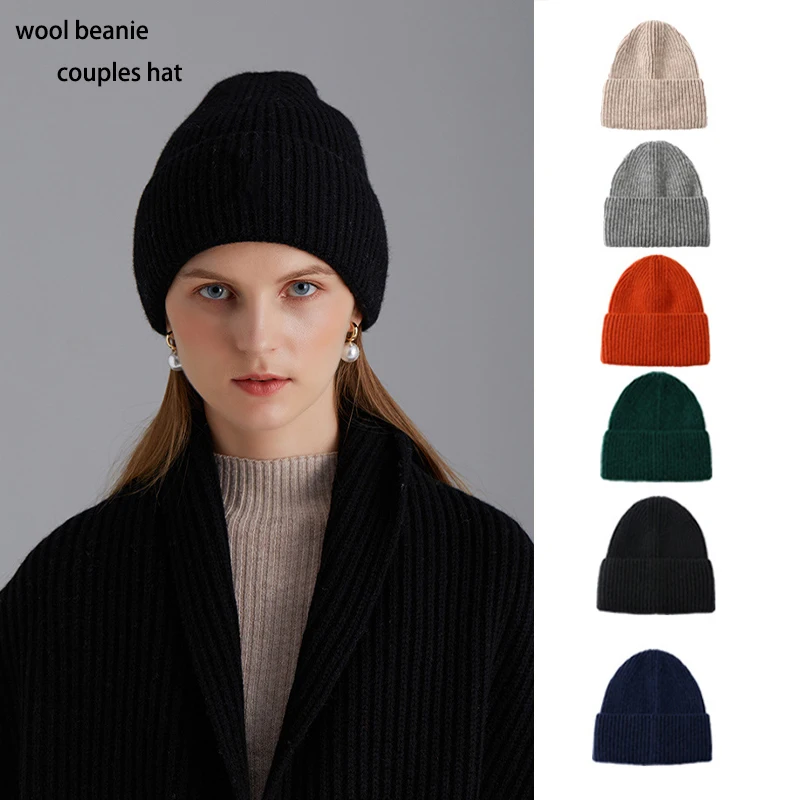 

Unisex Skullies Beanies 100% Wool Couples Hats Men Women Winter Autumn Soft Knitted Cap Male Female Woolen Solid Color Skullcap