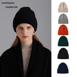 Unisex Skullies Beanies 100% Wool Couples Hats Men Women Winter Autumn Soft Knitted Cap Male Female Woolen Solid Color Skullcap