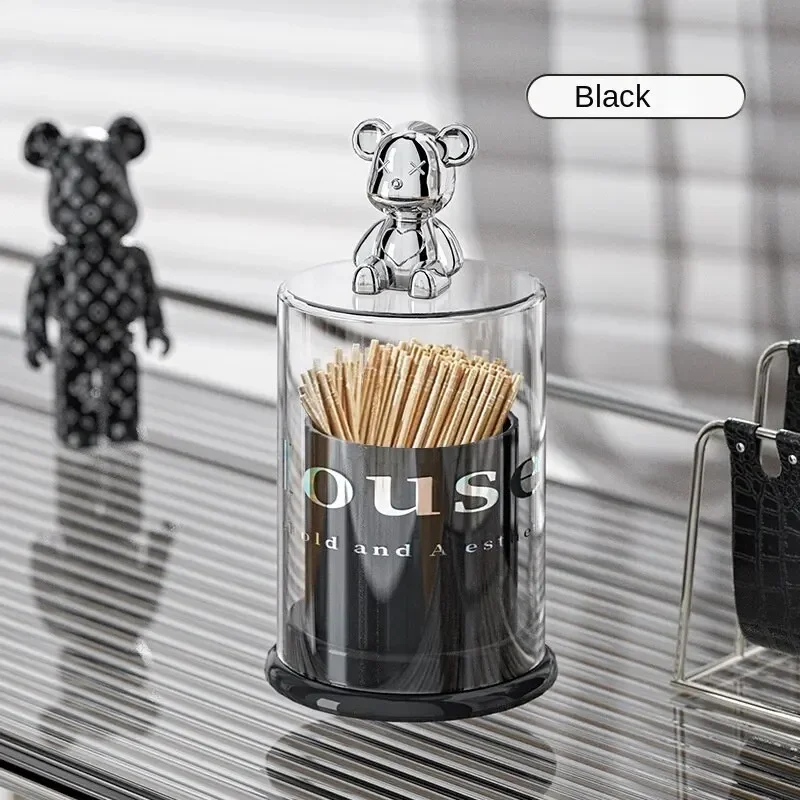 Net Red High Appearance Level Bear Acrylic Toothpick Box Creative Toothtip Holder Household Cotton Swab Floss Storage Tank