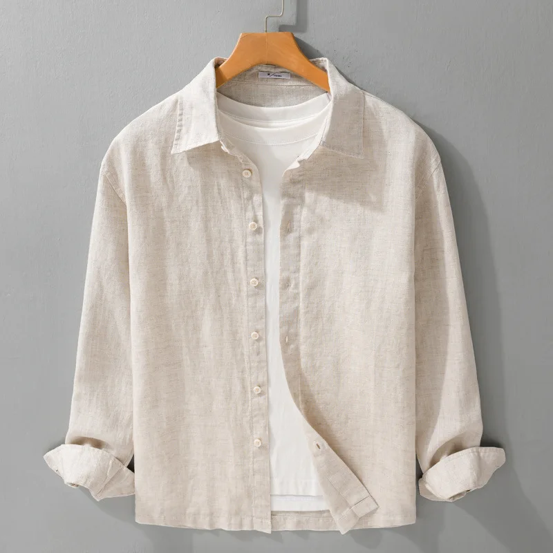 

2026 Spring & Summer Lyocell Linen Versatile Long Sleeve Shirt Loose Fit Breathable Soft Casual Tops for Men