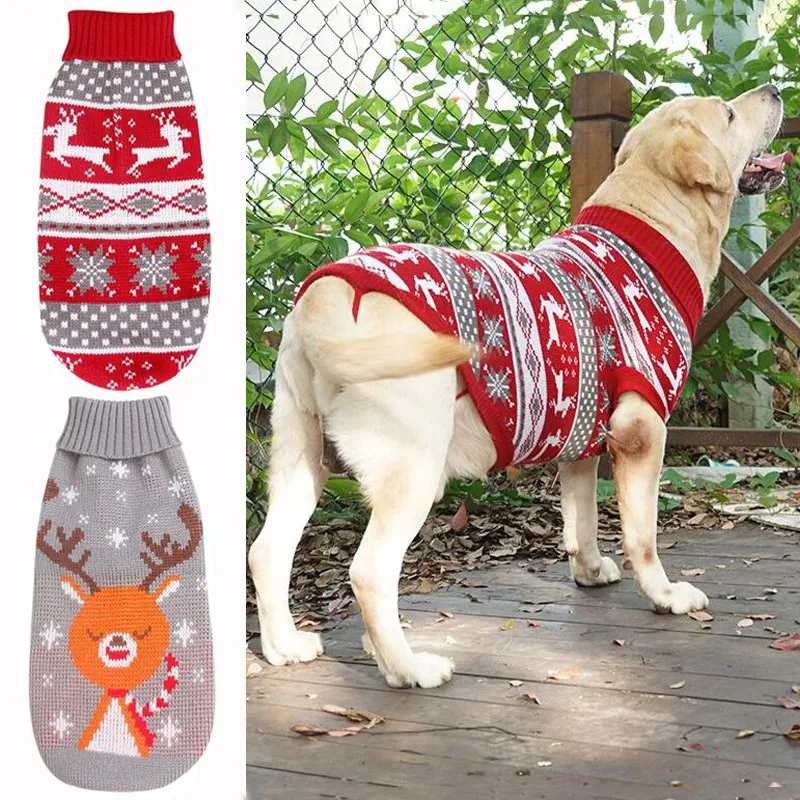 Suéter listrado para cachorro, suéter de tricô para animais de estimação, para cães médios e grandes, natal, alce, roupas para cães grandes,