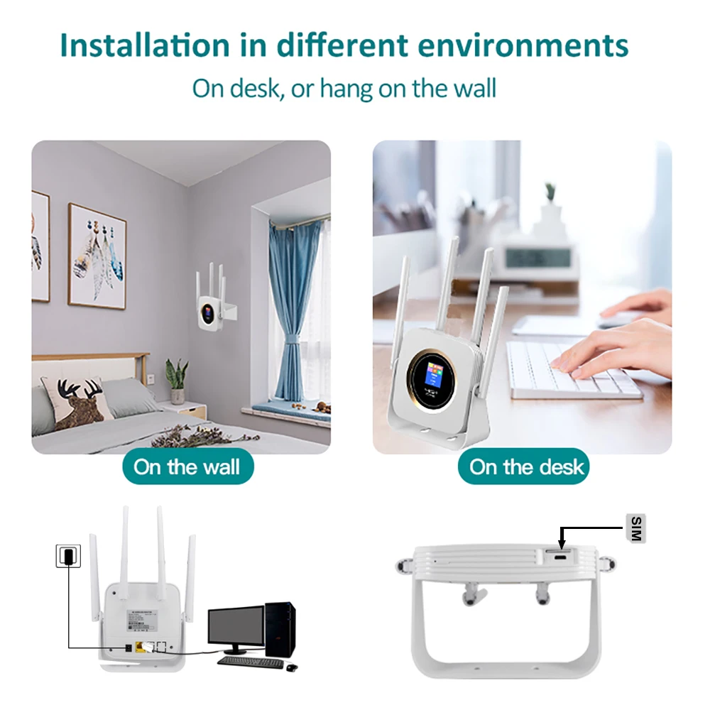 TIANJIE CPE904 4G LTE Router mit Wifi Hotspot 150 Mbit/s 4G SIM WiFi Router 4 externe Antennen Wifi Mesh Wireless Wifi 6 Router